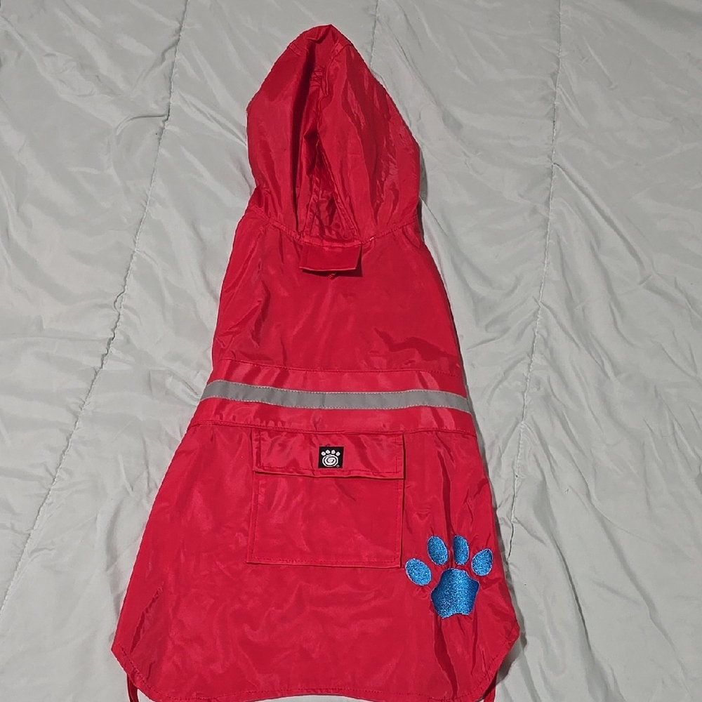 Red Dog Raincoat with Blue Paw Print
